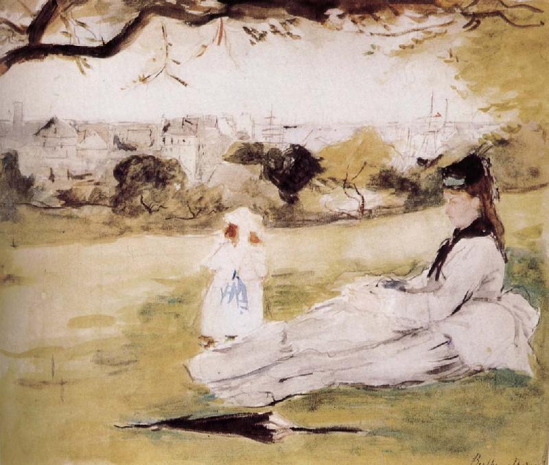 Berthe Morisot The mother and her child on the meadow